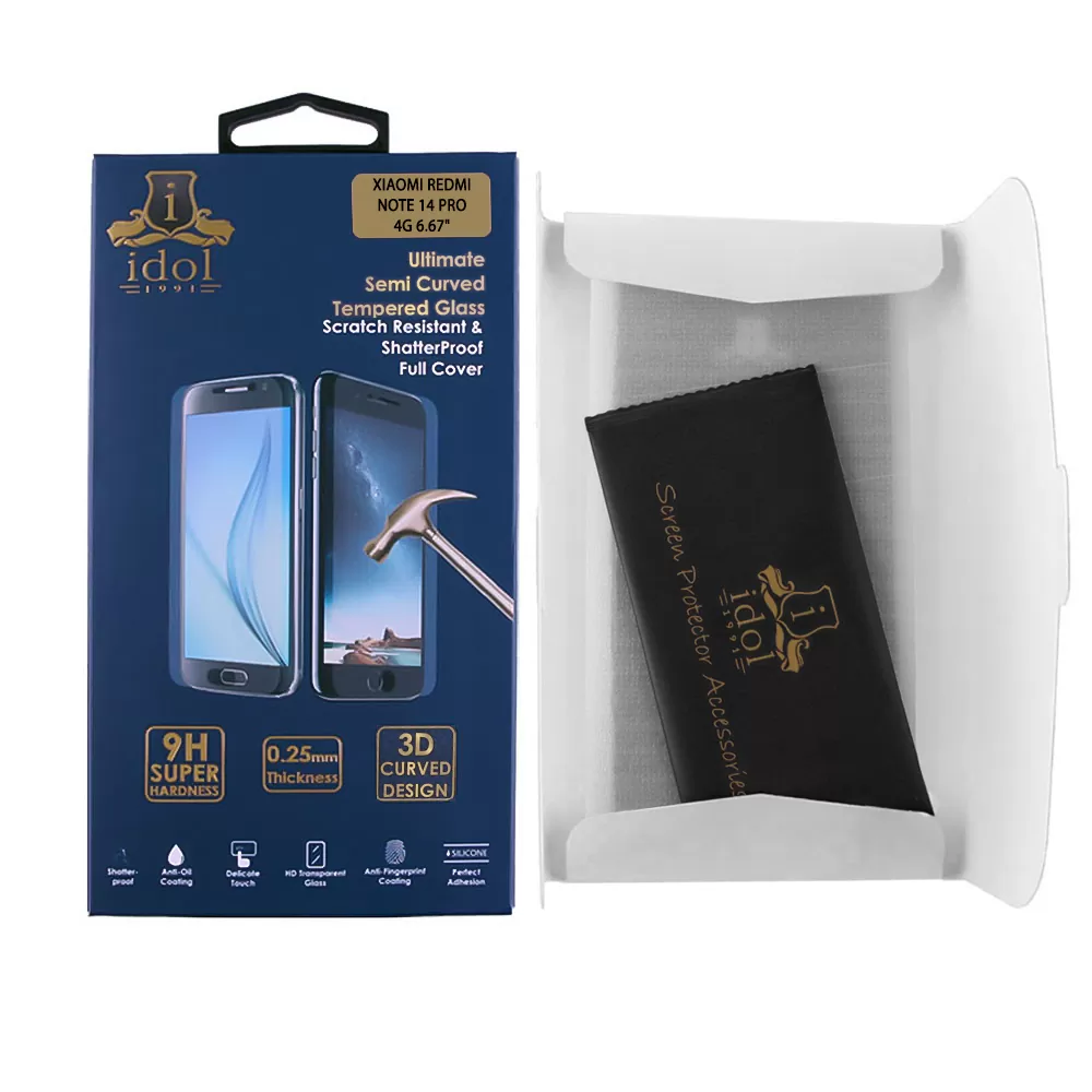 IDOL 1991 GLAMOUR TEMPERED GLASS XIAOMI REDMI NOTE 14 PRO 4G 6.67in 9H 0.30mm FULL COVER 3D EDGE GLUE FINGER UNLOCK BLACK - Image 3
