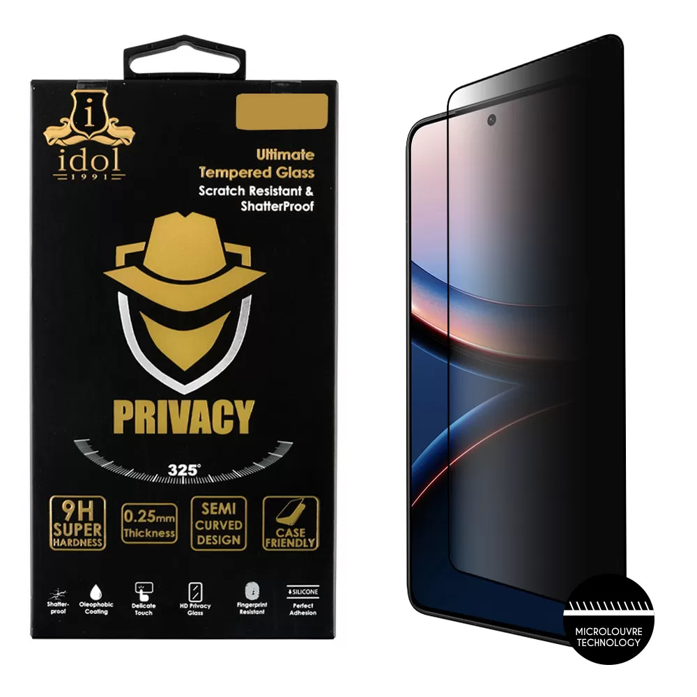 IDOL 1991 PRIVACY ANTISPY TEMPERED GLASS XIAOMI POCO F7 ULTRA 6.67in 9H 0.25mm SEMI CURVED FULL GLUE BLACK