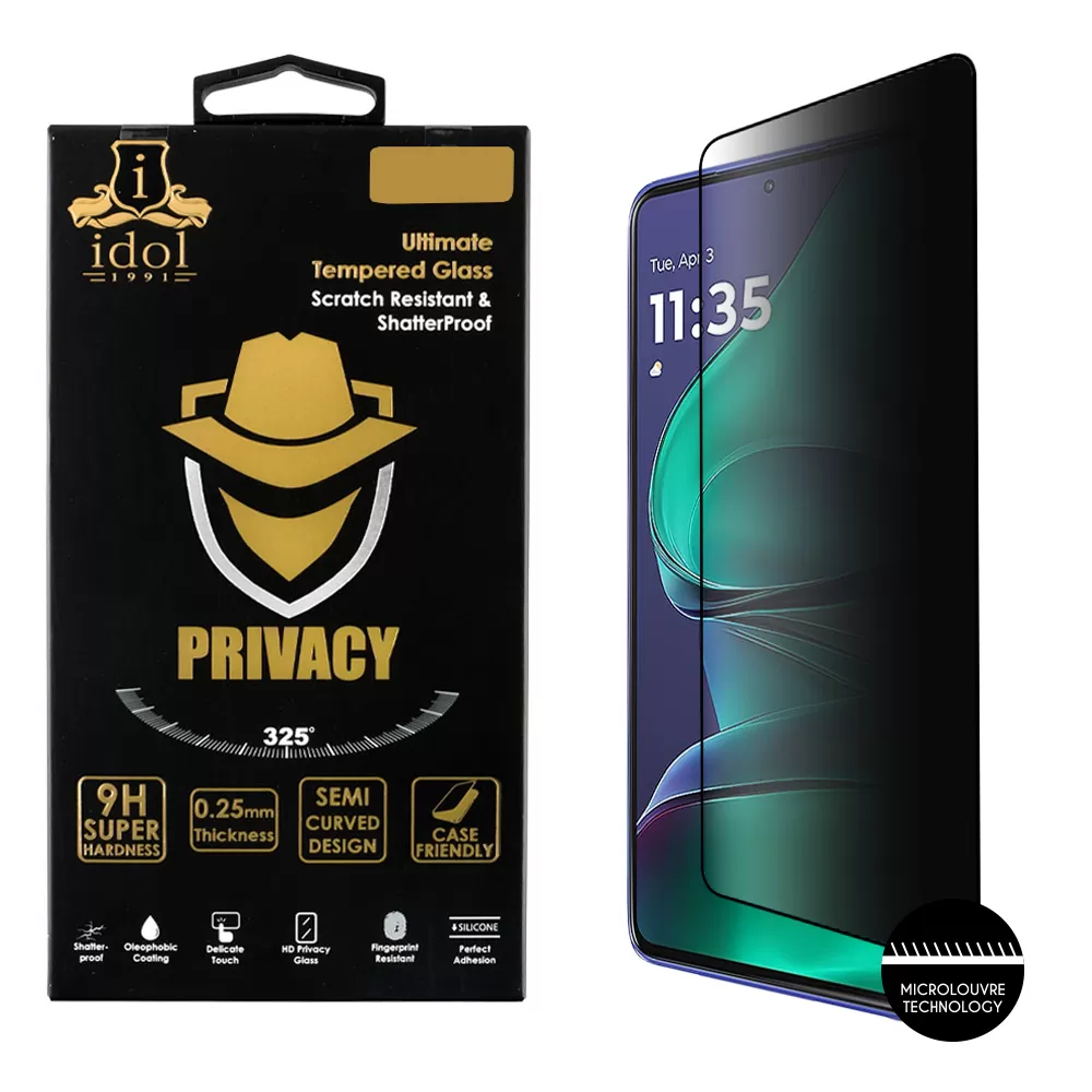 IDOL 1991 PRIVACY ANTISPY TEMPERED GLASS MOTOROLA MOTO G 5G 2025 6.7in 9H 0.25mm SEMI CURVED FULL GLUE BLACK