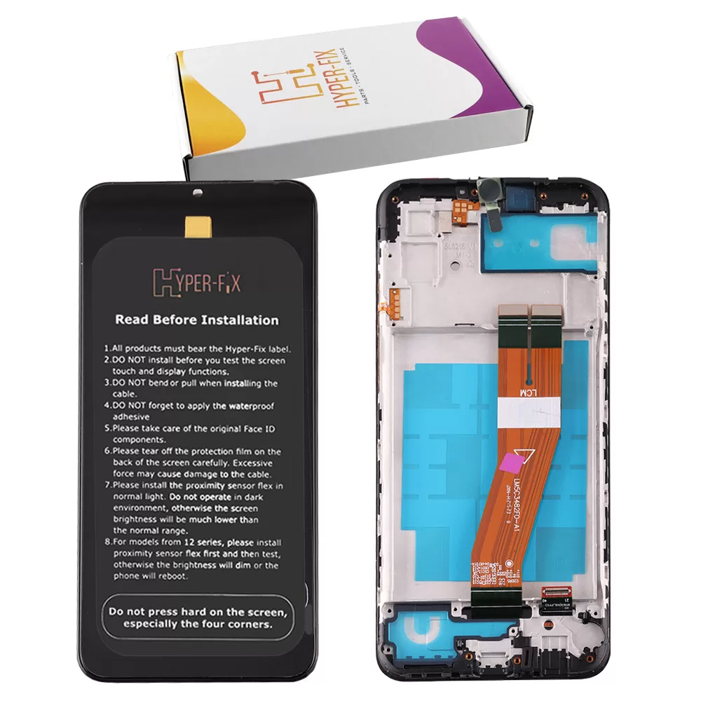 SAMSUNG A03 A035F ΟΘΟΝΗ PLS +TOUCH SCREEN + LENS + FRAME YELLOW FLEX HF-GH81-21626A BLACK HYPER-FIX SERVICE PACK