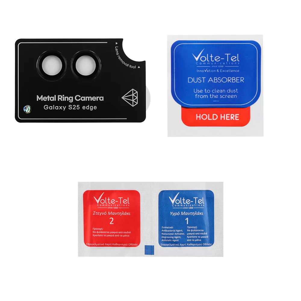 VOLTE-TEL CAMERA GLASS COVER SAMSUNG S25 EDGE 5G S937 6.66in 9H 0.30MM EASY APPLICATION BLACK - Image 3