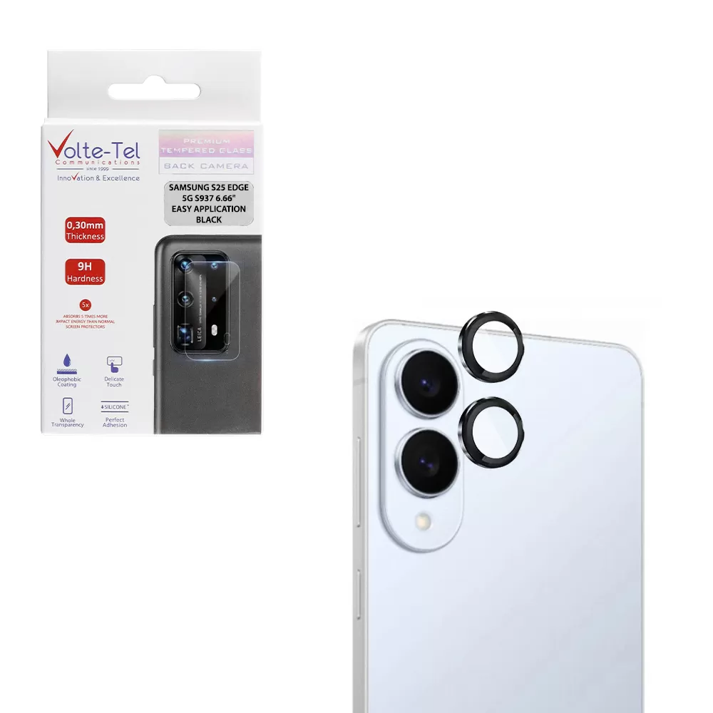 VOLTE-TEL CAMERA GLASS COVER SAMSUNG S25 EDGE 5G S937 6.66in 9H 0.30MM EASY APPLICATION BLACK
