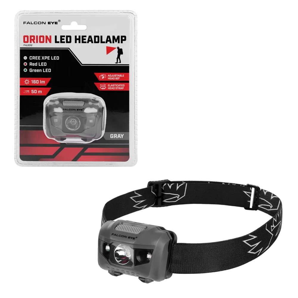FALCON ΦΑΚΟΣ ΚΕΦΑΛΗΣ ΜΠΑΤΑΡΙΑΣ SIZE 3 x R03/AAA LED FHL0012 160 LM ΑΝΘΕΚΤΙΚΟΣ ΣΕ ΣΚΟΝΗ ΚΑΙ ΝΕΡΟ (IP54) ΚΑΟΥΤΣΟΥΚ ΓΚΡΙ