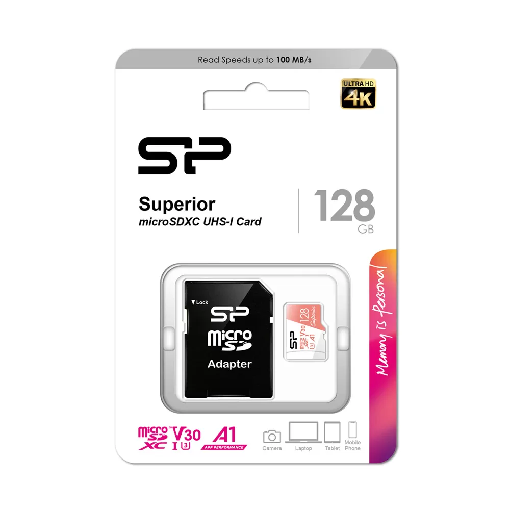 SILICON POWER micro SDXC 128GB CLASS 10 UHS-1 U3 V30 SUPERIOR R100/W80 MB/S + SD ADAPTOR SP128GBSTXDV3V20SP - Image 2