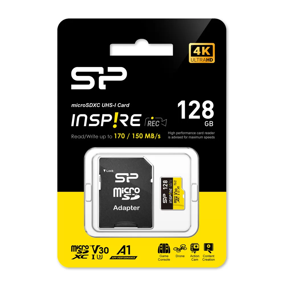 SILICON POWER micro SDXC 128GB CLASS 10 UHS-I U3 A1 V30 INSPIRE DDR200/WA R170/W150 MB/S + SD ADAPTOR SP128GBSTXLV3V1NSP - Image 2