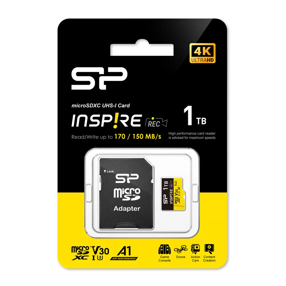 SILICON POWER micro SDXC 1TB CLASS 10 UHS-I U3 A2 V30 INSPIRE DDR200/WA R170/W160 MB/S + SD ADAPTOR SP001TBSTXLA2V1NSP - Image 2