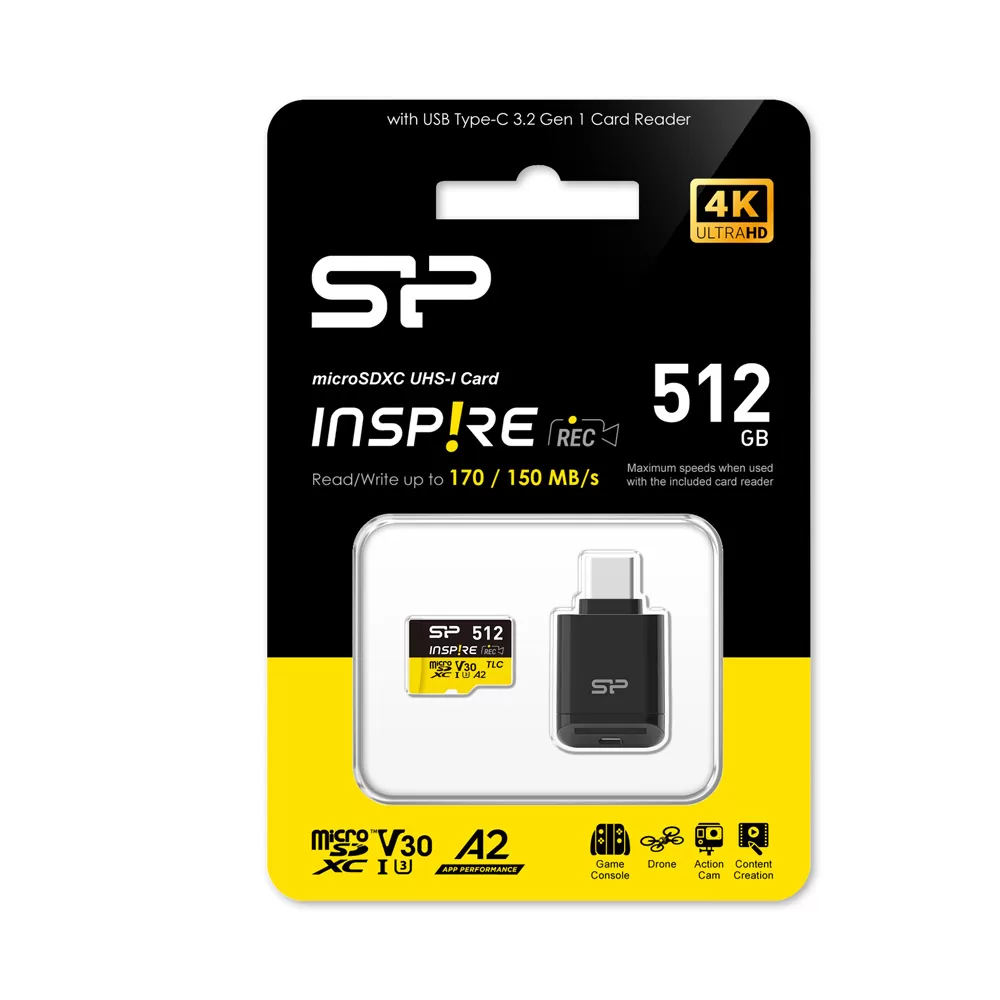SILICON POWER micro SDXC 512GB CLASS 10 UHS-I U3 A2 C200 V30 INSPIRE DDR200 R170/W150 MB/S + CARD READER SP512GBSTXLA2VC2 - Image 2