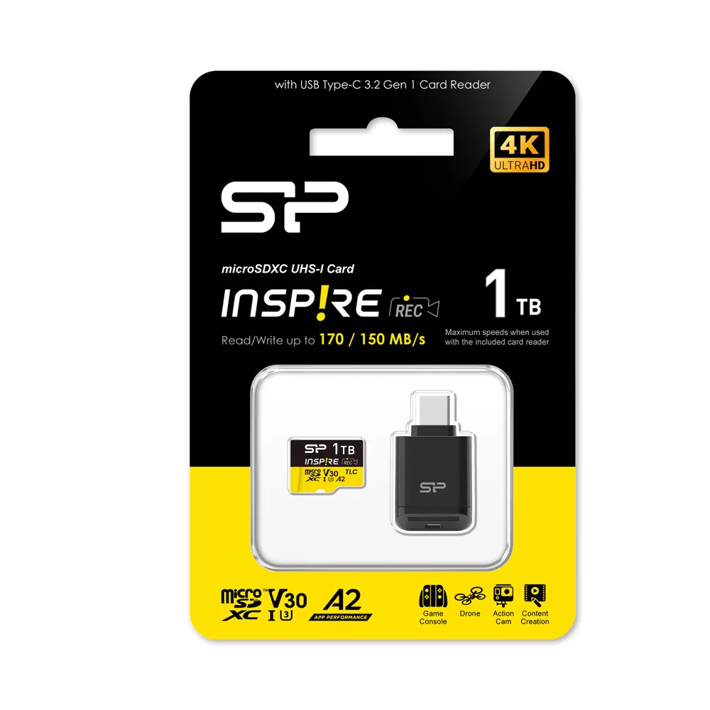 SILICON POWER micro SDXC 1TB CLASS 10 UHS-I U3 A2 C200 V30 INSPIRE DDR200 R170/W160 R170/W160 MB/S +CARD READER SP001TBSTXLA2VC2 - Image 2