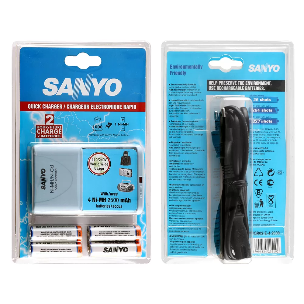 SANYO ΤΑΧΥΦΟΡΤΙΣΤΗΣ ΕΠΑΝΑΦΟΡΤΙΖΟΜΕΝΩΝ ΜΠΑΤΑΡΙΩΝ AA/AAA+ 4 MQR02-E-4 HR06/AA 2500mAh - Image 2