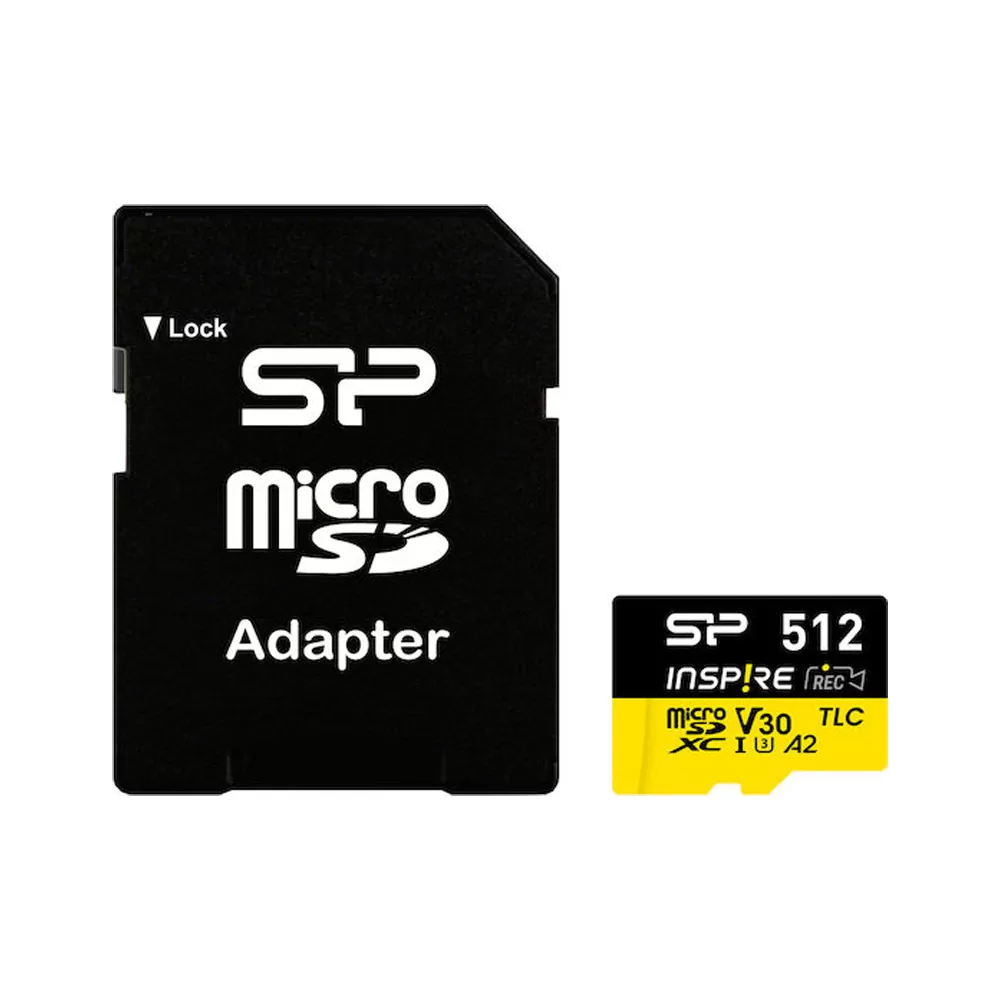 SILICON POWER micro SDXC 512GB CLASS 10 UHS-I U3 A2 V30 INSPIRE DDR200/WA R170/W150 MB/S + SD ADAPTOR SP512GBSTXLA2V1NSP