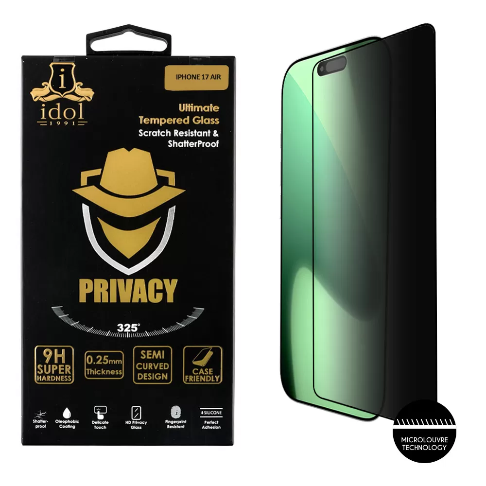 IDOL 1991 PRIVACY ANTISPY TEMPERED GLASS IPHONE 17 AIR 6.5in 9H 0.25mm SEMI CURVED FULL GLUE BLACK