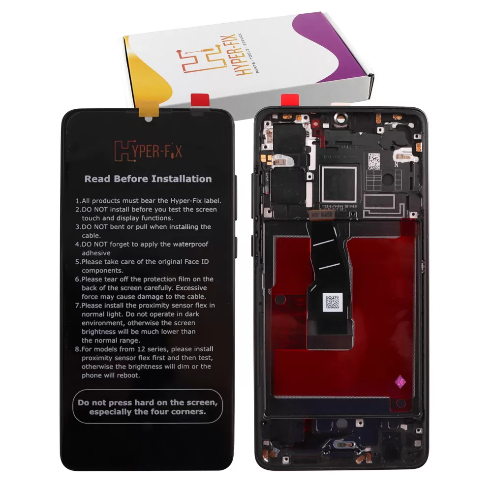 HUAWEI P30 ΟΘΟΝΗ OLED + TOUCH SCREEN + LENS + FRAME HF-02354HMG BLACK HYPER-FIX SERVICE PACK