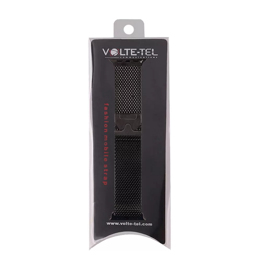 VOLTE-TEL VT145 ΛΟΥΡΑΚΙ ΡΟΛΟΓΙΟΥ ΑΝΟΞΕΙΔΩΤΟ ΑΤΣΑΛΙ ΣΥΜΒΑΤΟ ΜΕ APPLE WATCH 42/44/45/46/49mm MILANESE PARACHUTE BUCKLE BLACK - Image 2