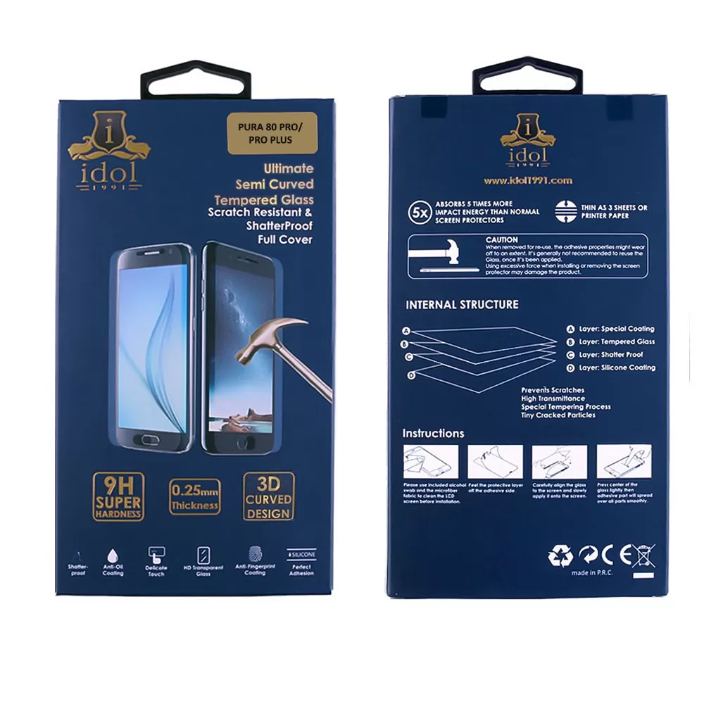 IDOL 1991 GLAMOUR TEMPERED GLASS HUAWEI PURA 80 PRO/PURA 80 PRO PLUS 5G 6.8in9H 0.30mm FULL COVER 3D EDGE GLUE BLACK - Image 2