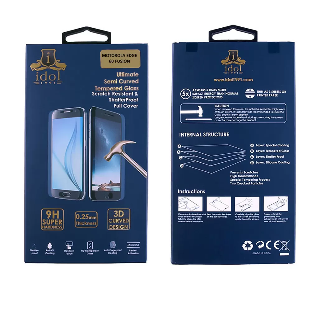 IDOL 1991 TEMPEREDGLASS MOTOROLA EDGE 60 FUSION 5G 6.67in9H 0.30mm GLAMOUR 3D FULL GLUE SEMICURVED FINGERUNLOCK BLACK+SQUEEZY CA - Image 2