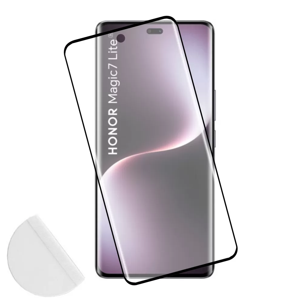 IDOL 1991 GLAMOUR TEMPERED GLASS HUAWEI MAGIC7 LITE 6.78in 9H 0.30mm FULL COVER 3D FULL GLUE FINGER UNLOCK BLACK+SQUEEZY CARD