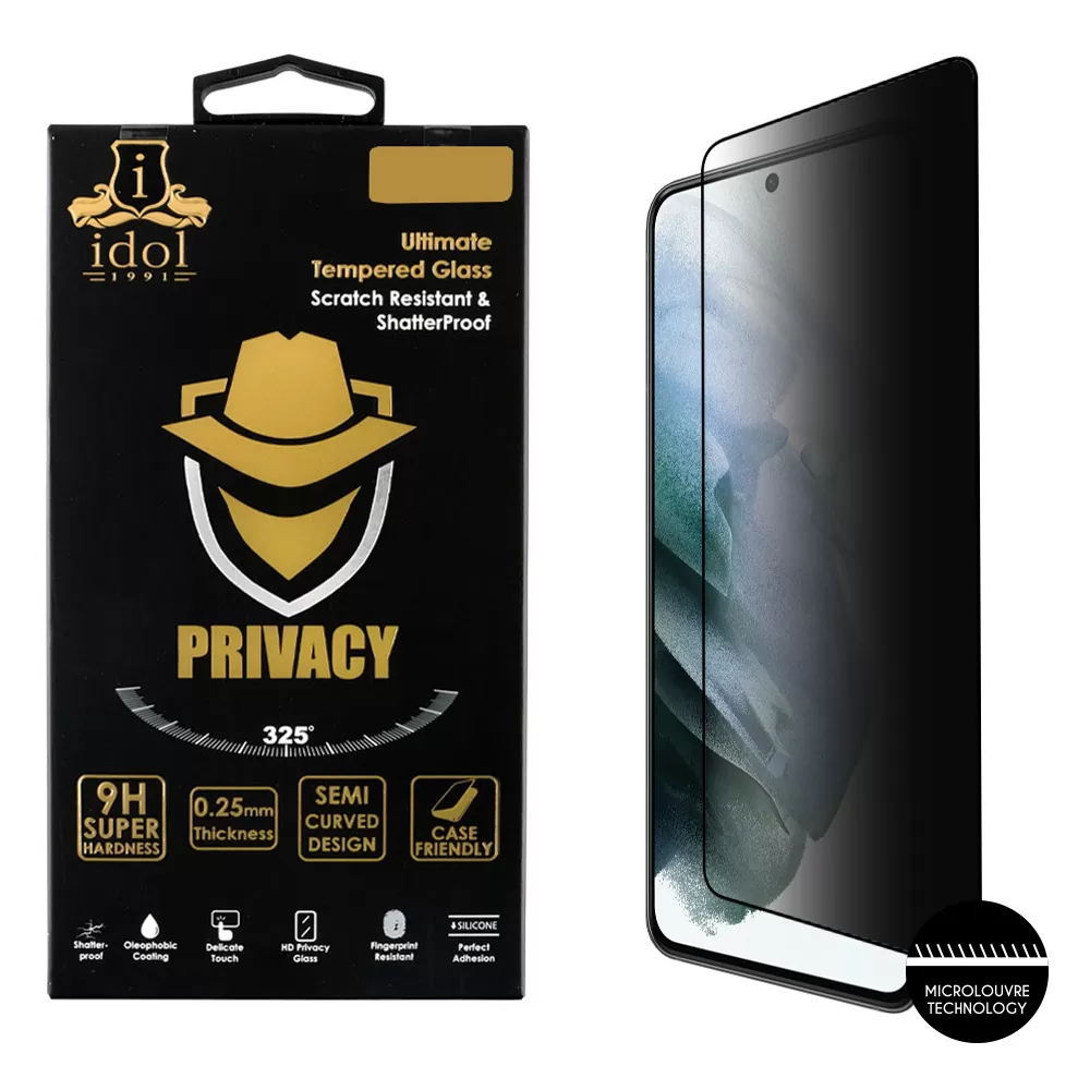 IDOL 1991 PRIVACY ANTISPY TEMPERED GLASS SAMSUNG S21 PLUS 5G G996 6.7in 9H 0.25mm SEMI CURVED FULL GLUE FINGER UNLOCK BLACK