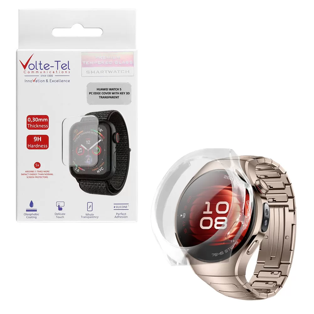 VOLTE-TEL PC EDGE COVER HUAWEI WATCH 5 46mm 1.5in 9H 0.30mm WITH KEY 3D TRANSPARENT