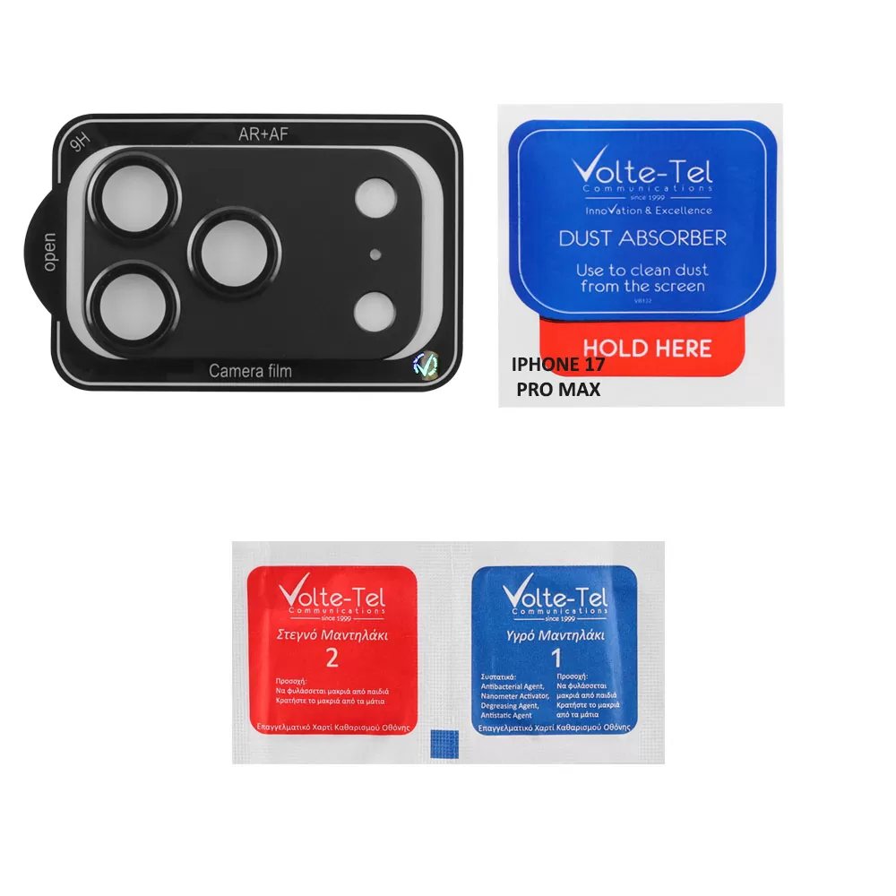 VOLTE-TEL CAMERA GLASS COVER IPHONE 17 PRO MAX 6.9in 9H 0.30MM 3D AR ALUMINIUM-ELECTROPLATING FRAME BLACK - Image 3