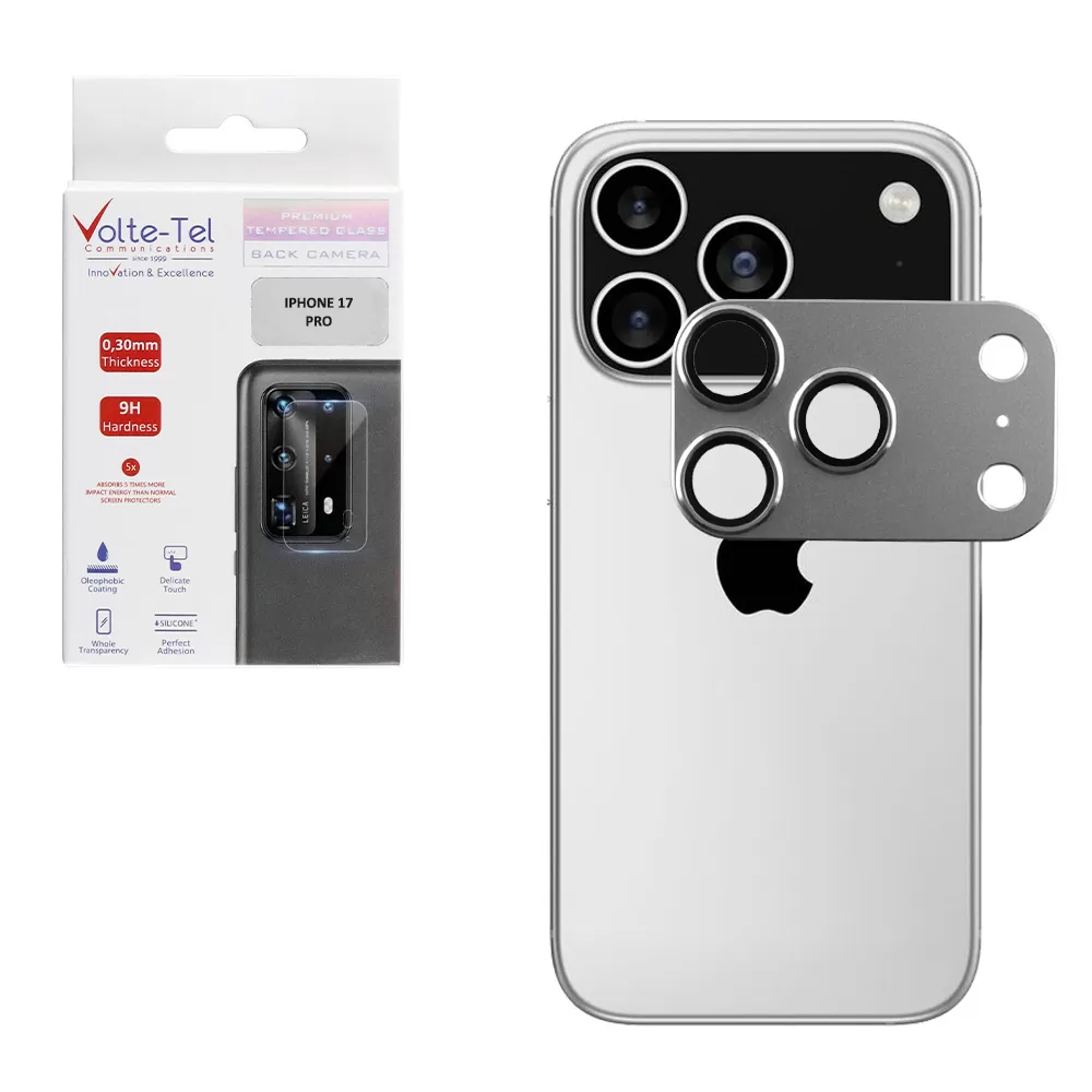 VOLTE-TEL CAMERA GLASS COVER IPHONE 17 PRO 6.3in 9H 0.30MM 3D AR ALUMINIUM-ELECTROPLATING FRAME GREY