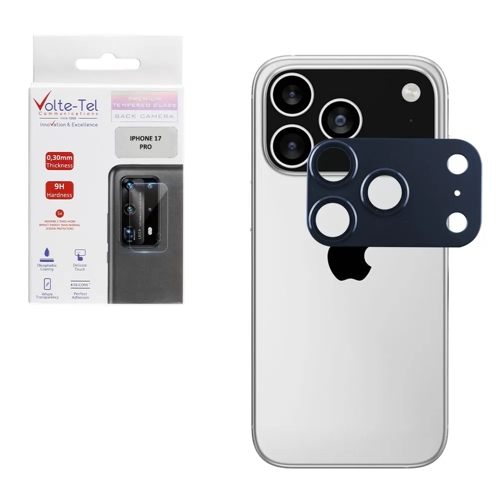 VOLTE-TEL CAMERA GLASS COVER IPHONE 17 PRO 6.3in 9H 0.30MM 3D AR ALUMINIUM-ELECTROPLATING FRAME BLUE