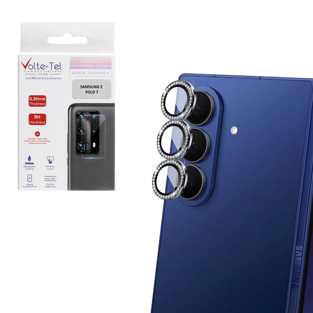 VOLTE-TEL CAMERA GLASS COVER SAMSUNG Z FOLD 7 5G F966 8.0in 9H 0.33MM EASY APPLICATION WITH STRASS BLACK