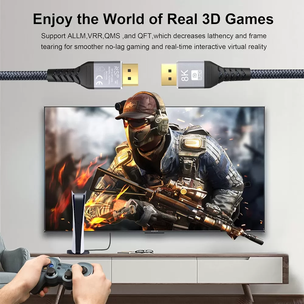 NSP N30 DISPLAY PORT CABLE TO DISPLAY PORT V1.4 8K/60HZ 4K/144HZ 2K/165HZ V.DP1.4 1.5m GREY - Image 5