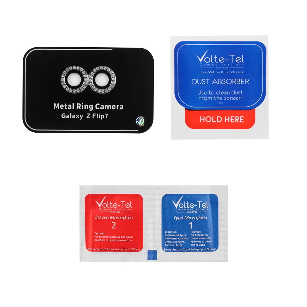 VOLTE-TEL CAMERA GLASS COVER SAMSUNG Z FLIP 7 5G F766 6.9in 9H 0.33MM EASY APPLICATION WITH STRASS SILVER - Image 3