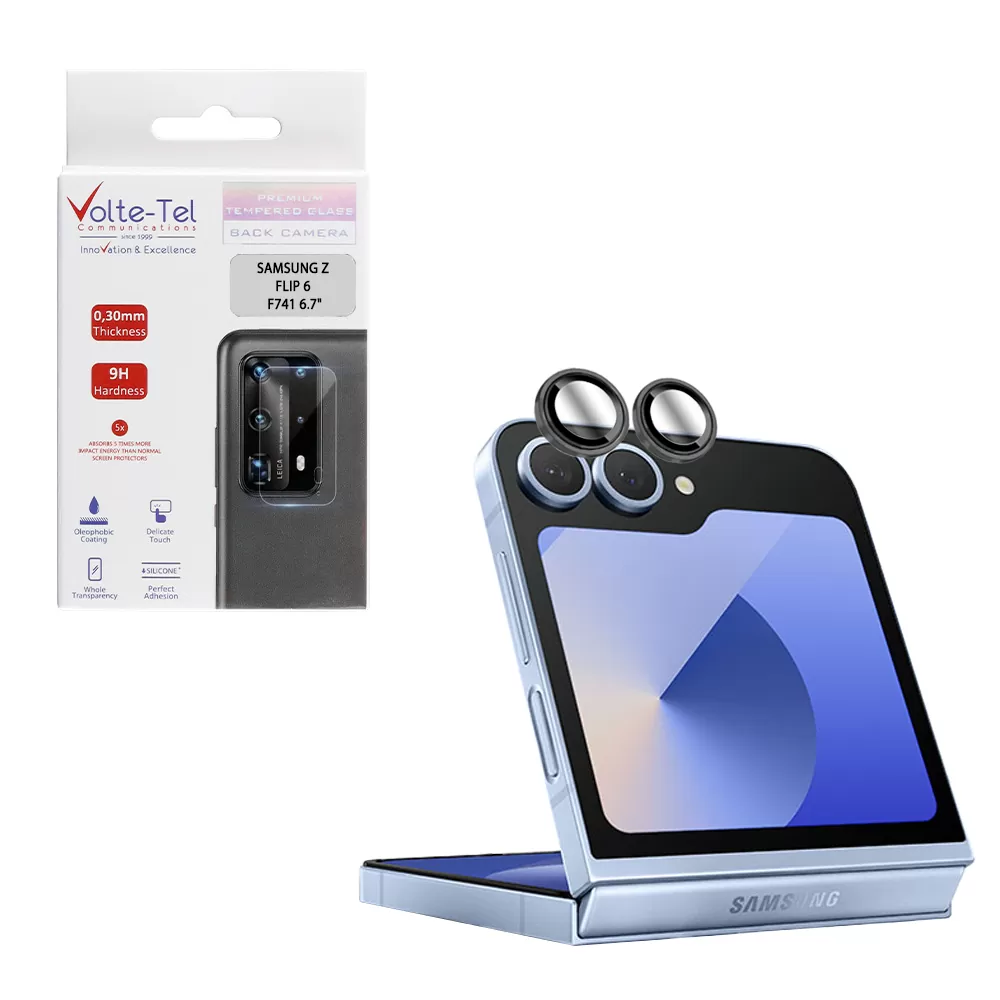 VOLTE-TEL CAMERA GLASS COVER SAMSUNG Z FLIP 7 FE 5G F761/Z FLIP 6 5G F741 6.7in 9H 0.30MM EASY APPLICATION BLACK