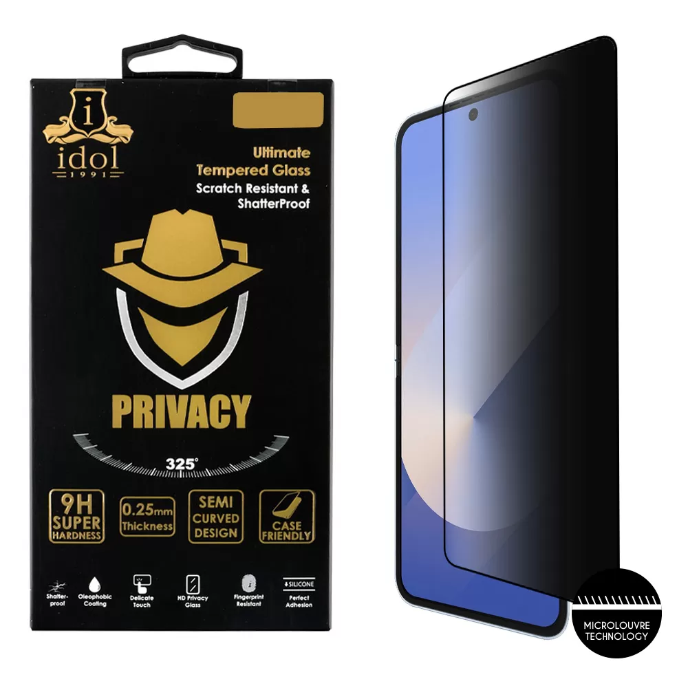 IDOL 1991 PRIVACY ANTISPY TEMPERED GLASS SAMSUNG Z FLIP 7 5G 6.9in 9H 0.25mm SEMI CURVED FULL GLUE BLACK