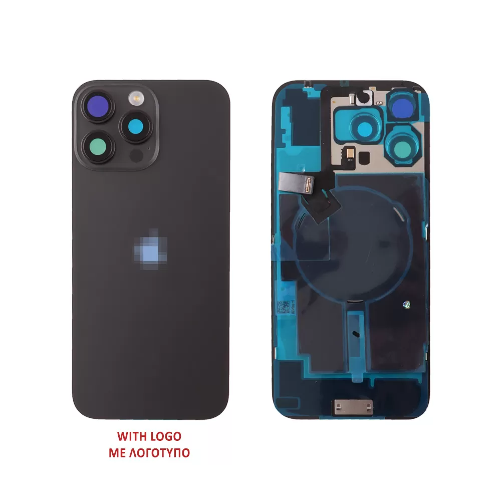 FOR IPHONE 16 PRO BATTERY COVER + CAMERA LENS + METAL PLATE + FLASHLIGHT + CHARGING FLEX + NFC TITANIUM BLACK