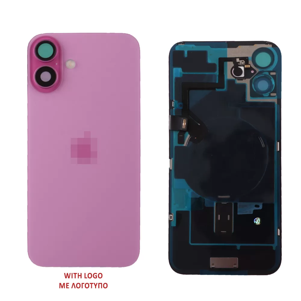 FOR IPHONE 16 PLUS BATTERY COVER + CAMERA LENS + METAL PLATE + FLASHLIGHT + CHARGING FLEX + NFC PINK