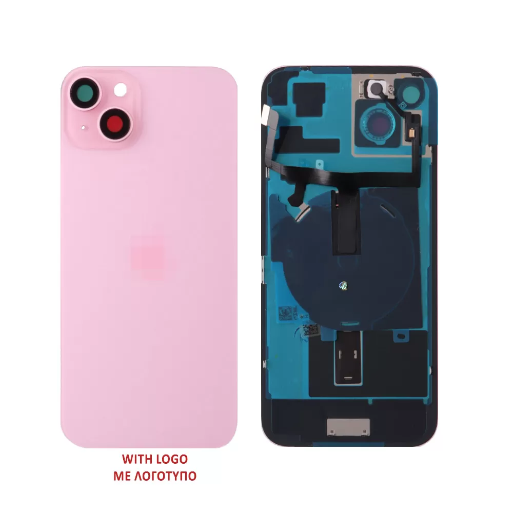 FOR IPHONE 15 BATTERY COVER + CAMERA LENS + METAL PLATE + FLASHLIGHT + CHARGING FLEX + NFC PINK