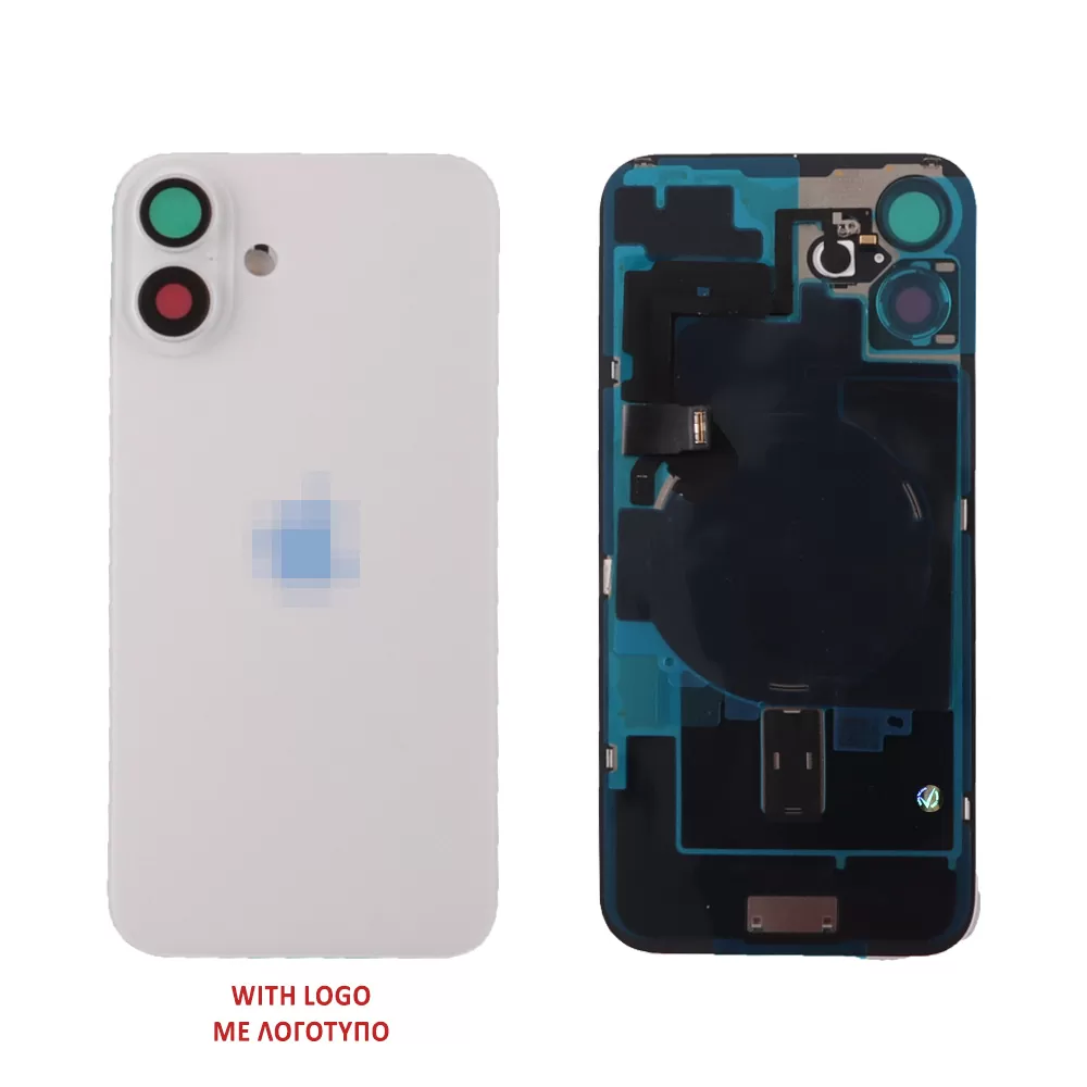 FOR IPHONE 16 BATTERY COVER + CAMERA LENS + METAL PLATE + FLASHLIGHT + CHARGING FLEX + NFC WHITE