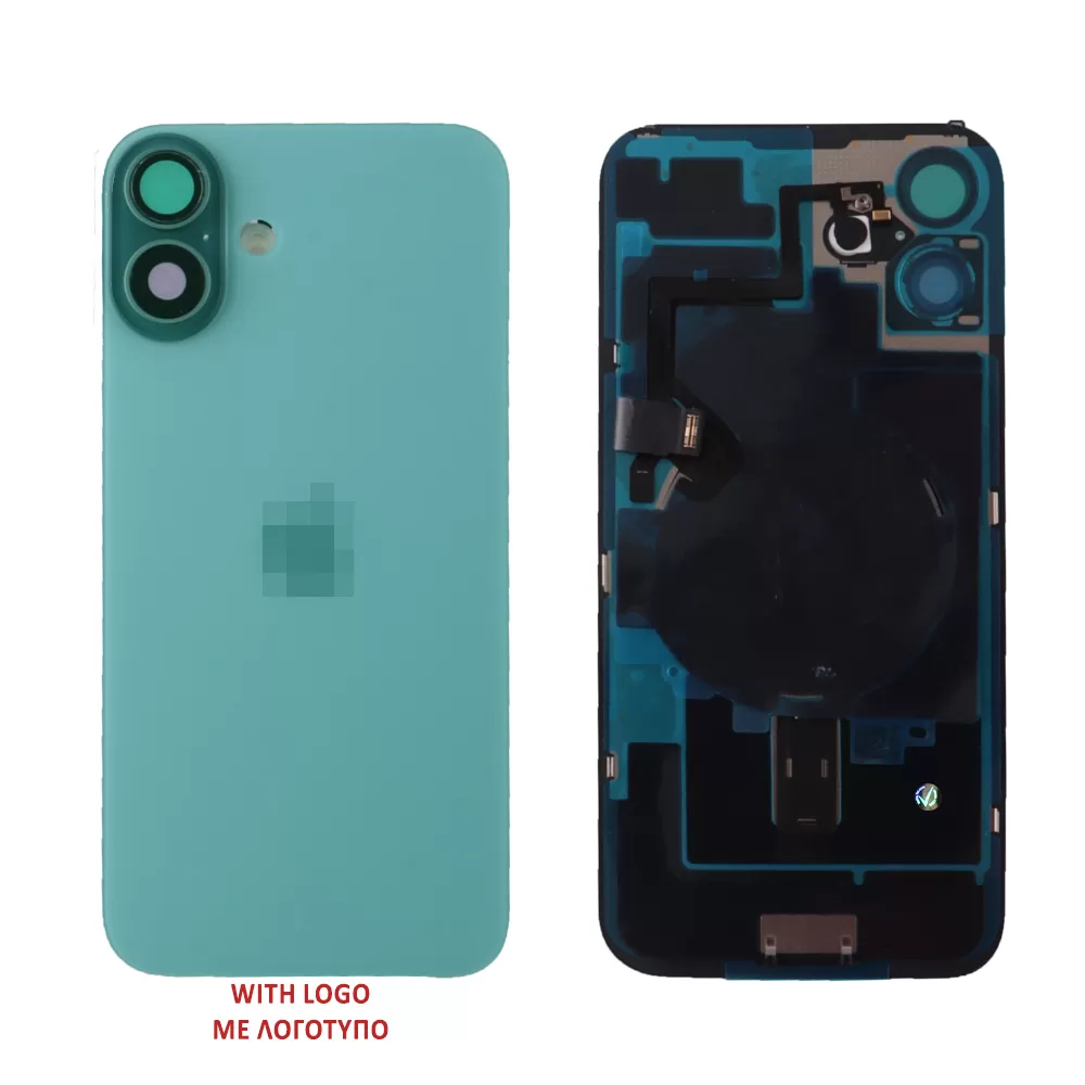 FOR IPHONE 16 BATTERY COVER + CAMERA LENS + METAL PLATE + FLASHLIGHT + CHARGING FLEX + NFC TEAL