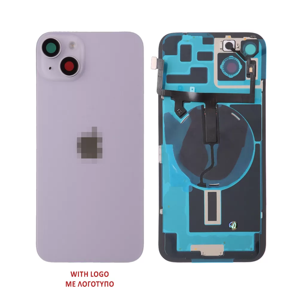 FOR IPHONE 14 BATTERY COVER + CAMERA LENS + METAL PLATE + FLASHLIGHT + CHARGING FLEX + NFC PURPLE
