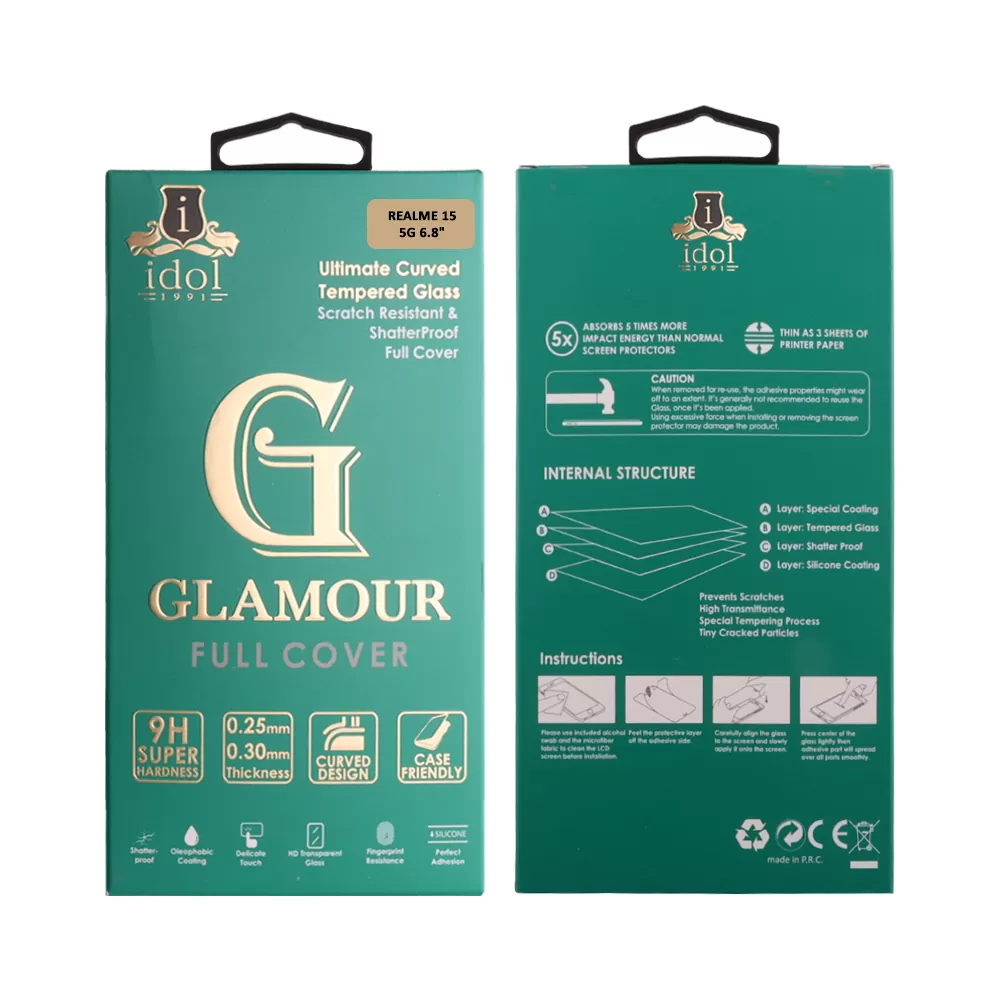 IDOL 1991 TEMPERED GLASS REALME 15 5G 6.8in 9H 0.30mm GLAMOUR 3D EDGE GLUE FINGER UNLOCK BLACK - Image 2