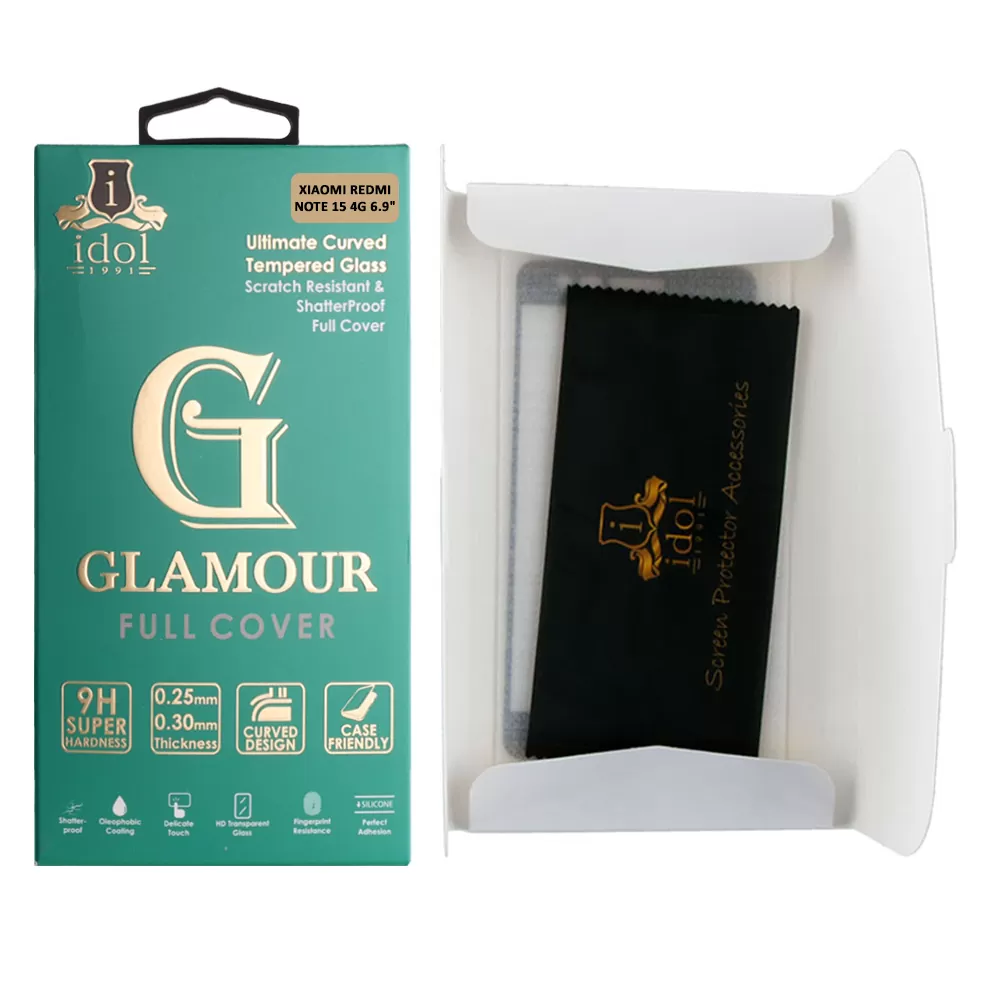 IDOL 1991 GLAMOUR TEMPERED GLASS XIAOMI REDMI NOTE 15 4G 6.9in 9H 0.30mm FULL COVER 3D EDGE GLUE FINGER UNLOCK BLACK - Image 3