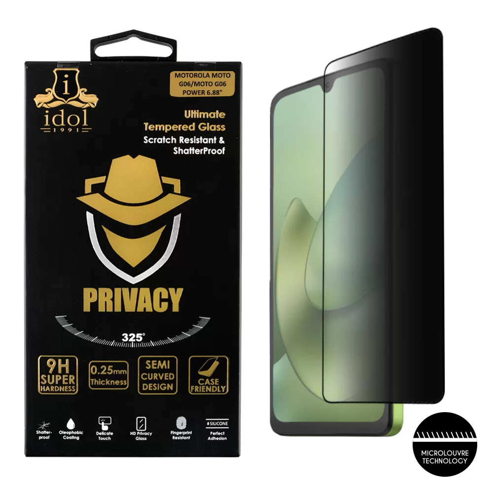 IDOL 1991 PRIVACY ANTISPY TEMPERED GLASS MOTOROLA MOTO G06/MOTO G06 POWER 6.88in 9H 0.25mm SEMI CURVED FULL GLUE BLACK