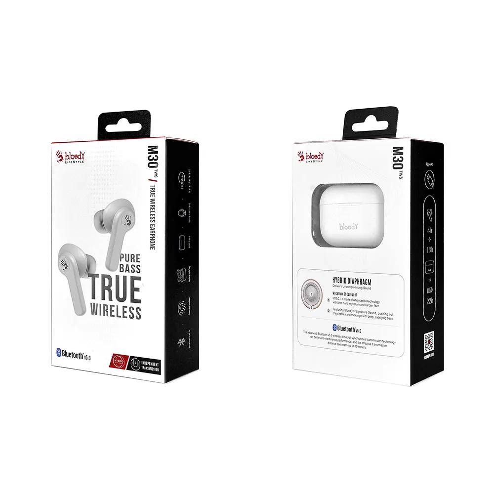 BLOODY BLUETOOTH STEREO M30 TWS HEADSET V5.0 IPX4 ΑΔΙΑΒΡΟΧΑ ΜΕ ΘΗΚΗ ΦΟΡΤΙΣΗΣ - ΜΕΤΑΦΟΡΑΣ WHITE GR - Image 2