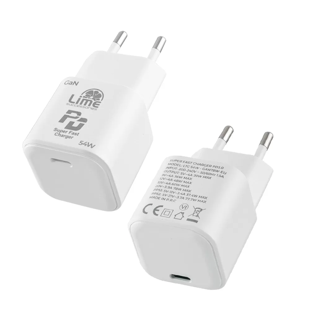 LIME TYPE C GAN PD 3.0 SUPER FAST TRAVEL LTC54W 5V 4.0A/9V 4.0A/ 12V 3.5A/ 15V 3.33A/ 20V 2.7A 54W WHITE - Image 8