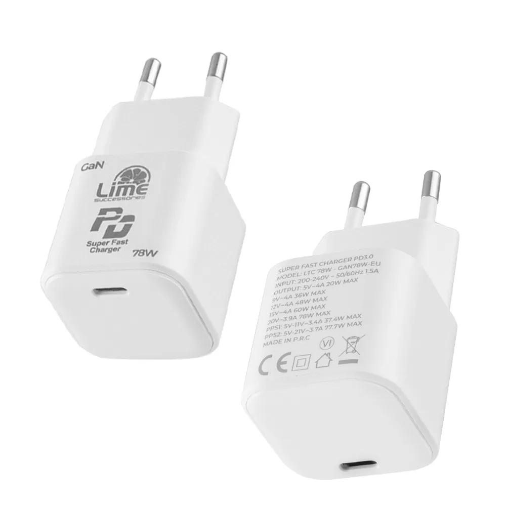 LIME TYPE C GAN PD 3.0 SUPER FAST TRAVEL LTC78W 5V 4.0A /9V 4A/ 12V 4.0A/ 15V 4.0A/ 20V 3.9A 78W WHITE - Image 8
