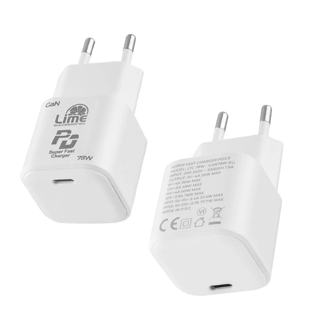LIME TYPE C GAN PD 3.0 SUPER FAST TRAVEL LTC78W 5V-15V 4.0A/ 20V 3.9A 78W+ ΦΟΡΤΙΣΗΣ-DATA LCC04 TYPE C TO TYPE C 78W WHITE - Image 7