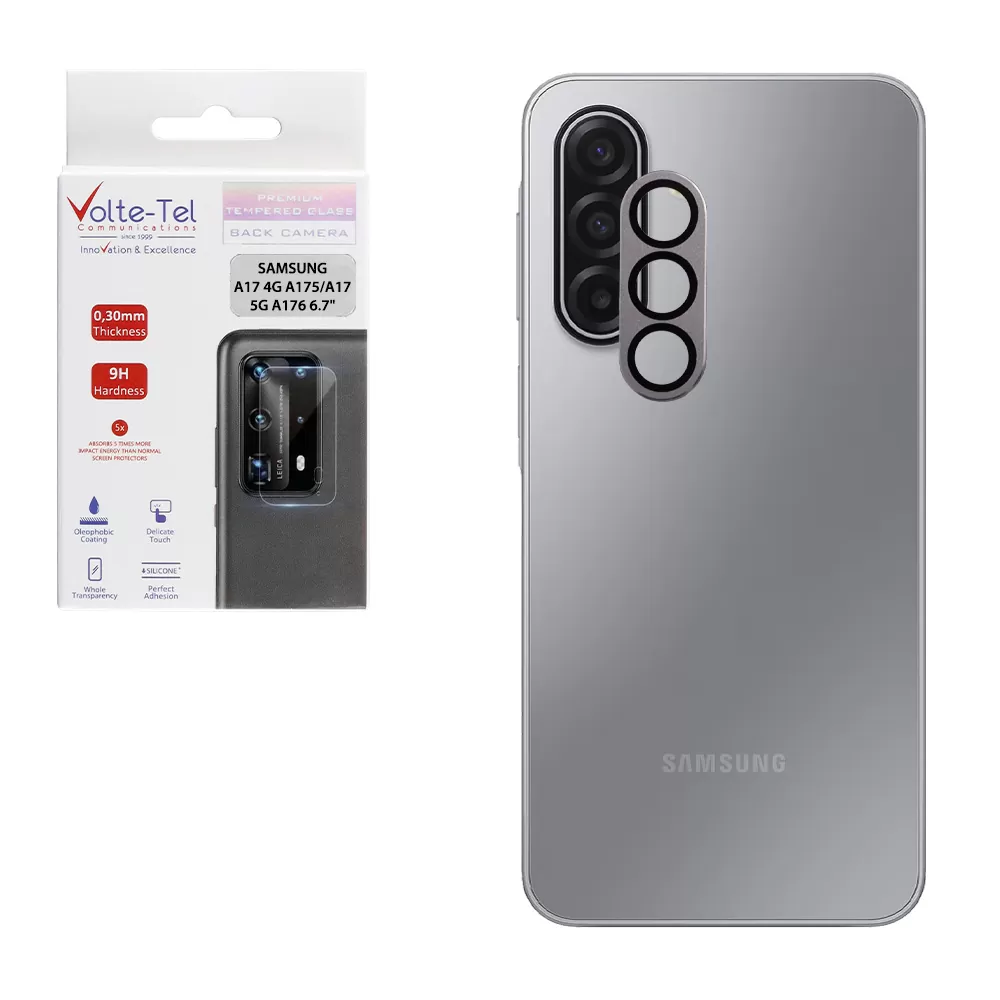 VOLTE-TEL CAMERA GLASS COVER SAMSUNG A17 4G A175/A17 5G Α176 6.7in 9H 0.30MM 3D AR ALUMINIUM-ELECTROPLATING FRAME SILVER