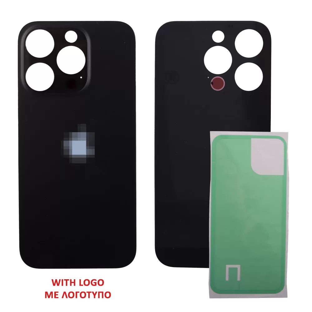 FOR IPHONE 15 PRO BATTERY COVER + ΑΥΤΟΚΟΛΛΗΤΗ ΤΑΙΝΙΑ ΑΔΙΑΒΡΟΧΟΠΟΙΗΣΗΣ TITANIUM BLACK 3P OR