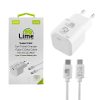 LIME TYPE C GAN PD 3.0 SUPER FAST TRAVEL LTC54W5V-9V 4.0A/12V 3.5A/20V 2.7A 54W +ΦΟΡΤΙΣΗΣ-DATA LCC04 TYPE C TO TYPE C 78W WHITE