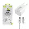 LIME TYPE C GAN PD 3.0 SUPER FAST TRAVEL LTC54W5V-9V 4.0A/12V 3.5A/20V 2.7A 54W +ΦΟΡΤΙΣΗΣ-DATA LCC04 TYPE C TO TYPE C 78W WHITE