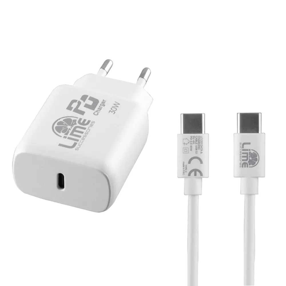 LIME TYPE C PD 3.0 SUPER FAST TRAVEL LTC30W 4.0A 30W+ ΦΟΡΤΙΣΗΣ-DATA LCC03 TYPE C TO TYPE C 40W WHITE - Image 9