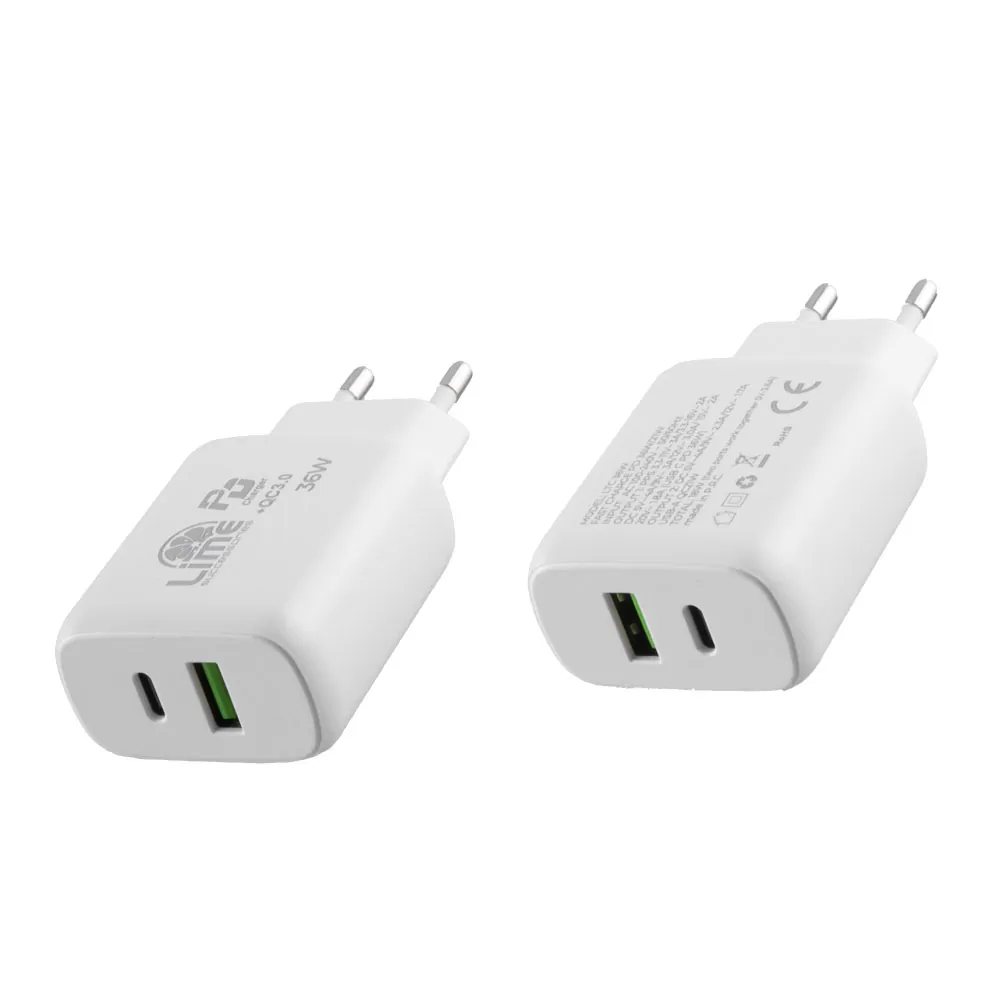 LIME TYPE C PD 3.0 DUAL SUPER FAST TRAVEL LTC36W 4.0A 36W - USB QC 3.0 21W max 36W WHITE - Image 5