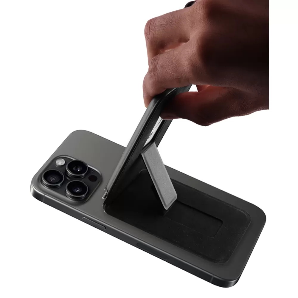 VOLTE-TEL ΘΗΚΗ ΚΑΡΤΩΝ MAGSAFE MAGNETIC ANTI-RF ME STAND LEATHER BLACΚ - Image 5